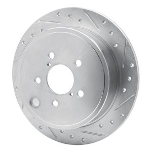 Subaru WRX Brake Rotor (1) - Rear Right - R1 Concepts - Drilled & Slotted - Silver - `08-`15